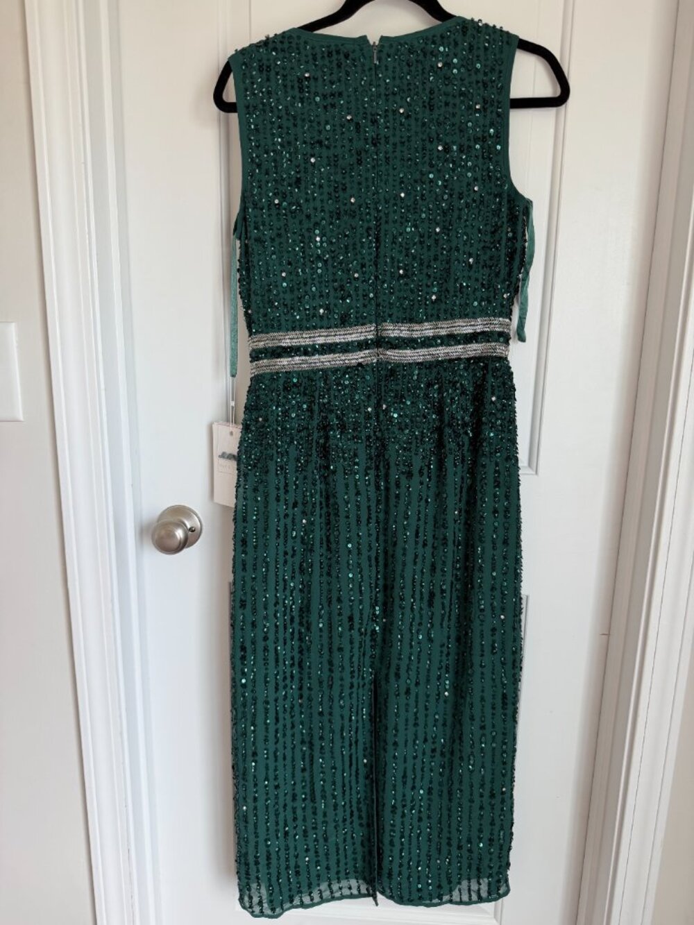 Mac Duggal Emerald Green Embellised Midi Sheath Dress NWT sz 6 - Picture 3 of 8